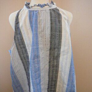 Universal Thread Women's Sleeveless Striped White Blue Gray Blouse-Size XXL